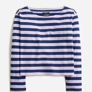 J crew boat neck cropped stripe t shirt lavender blue small